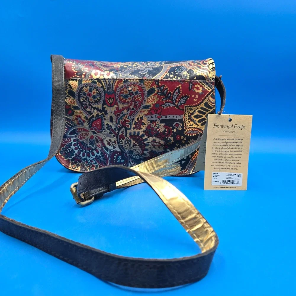 Patricia Nash Beaumont Provencal Escape Paisley Leather Crossbody‎ Bag Gold Foil